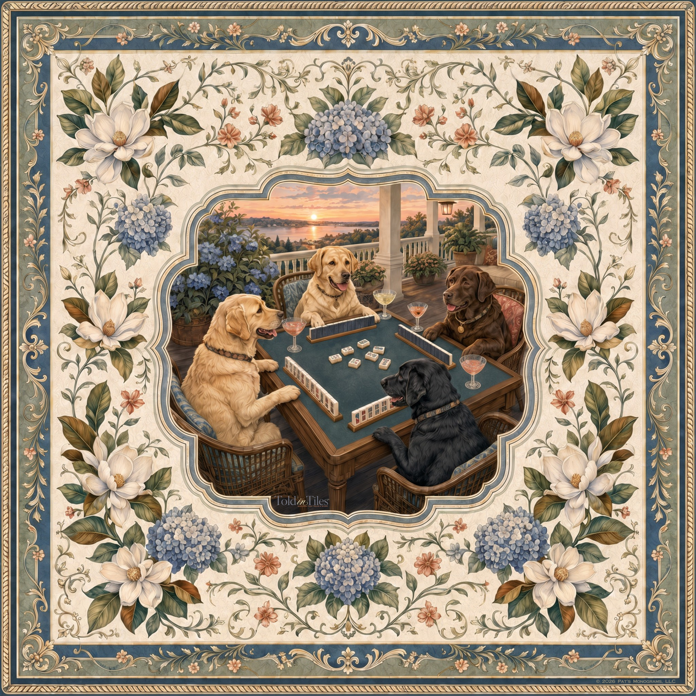 Sunset on the Bay Mahjong Mat | Labrador | Paws & Tiles Collection - PREORDER