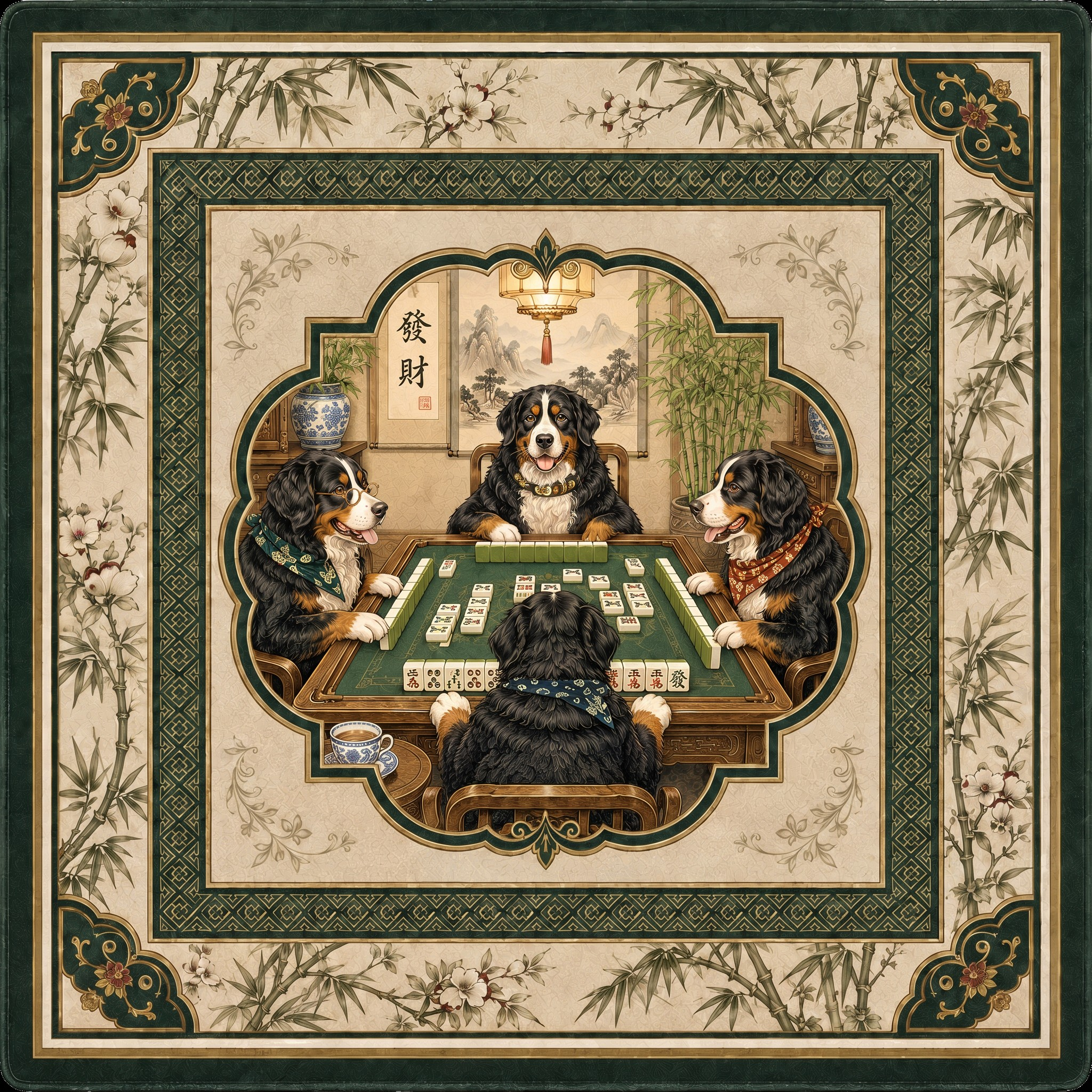 The Jade Parlor — Bernese Mountain Dog Mahjong Mat | Paws & Tiles Collection - PREORDER - Premium Mahjong from Told in Tiles - Just $80! Shop now at Pat's Monograms