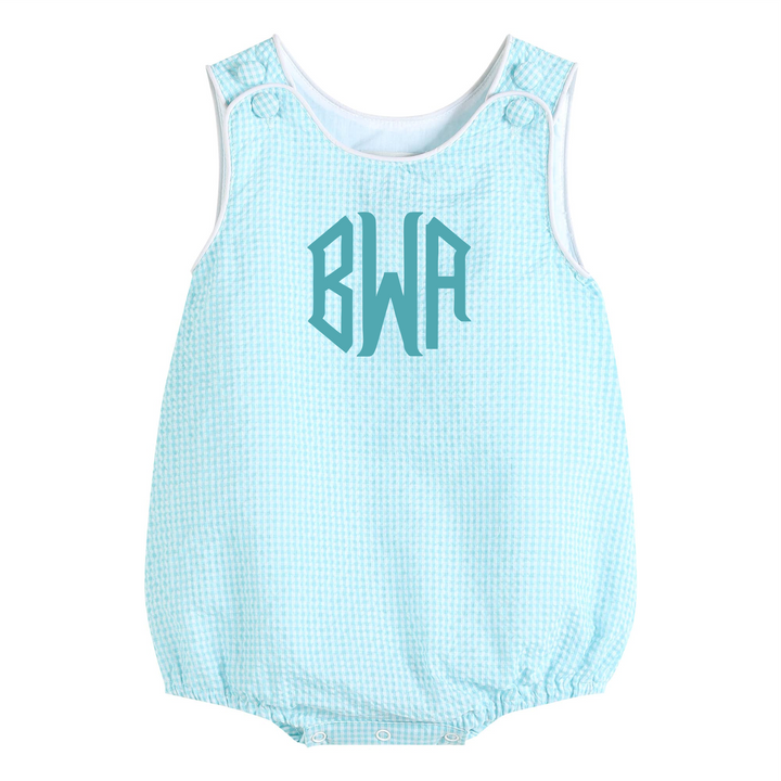 Classic Turquoise Seersucker Baby Bubble Romper - Premium Baby & Toddler Outfits from Lil Cactus - Just $29.95! Shop now at Pat's Monograms