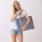 Gingham Check Frayed Trim Tote Bag - Premium tote bag from Hana - Just $22.95! Shop now at Pat's Monograms