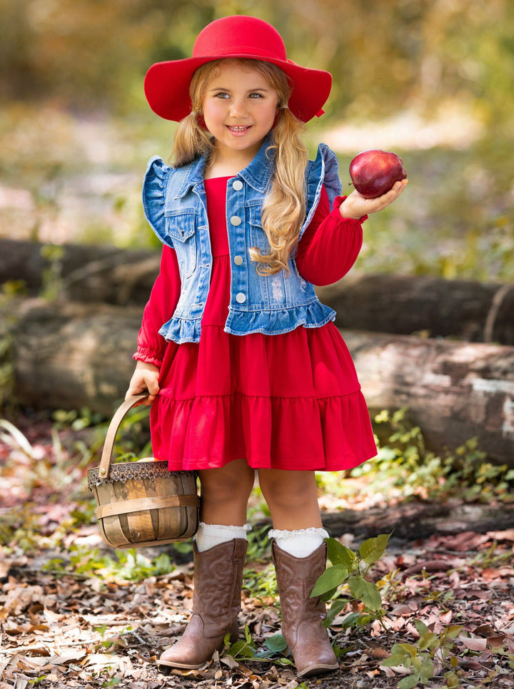 Always In Style Denim Vest & Red Dress Set - Premium Youth Apparel from Mia Belle Girls - Just $29.95! Shop now at Pat's Monograms