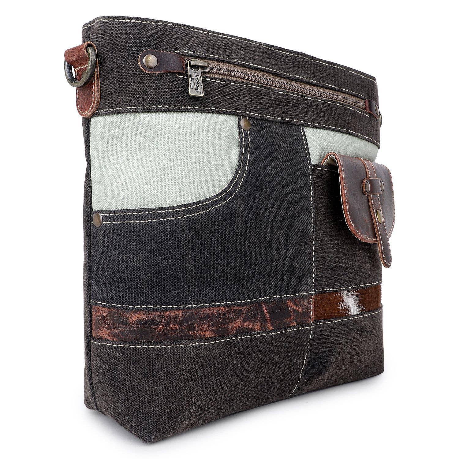 Canvas Cowhide & Leather Women Crossbody - Platinum/ Black - Premium crossbody from Sixtease Bags USA - Just $45! Shop now at Pat's Monograms