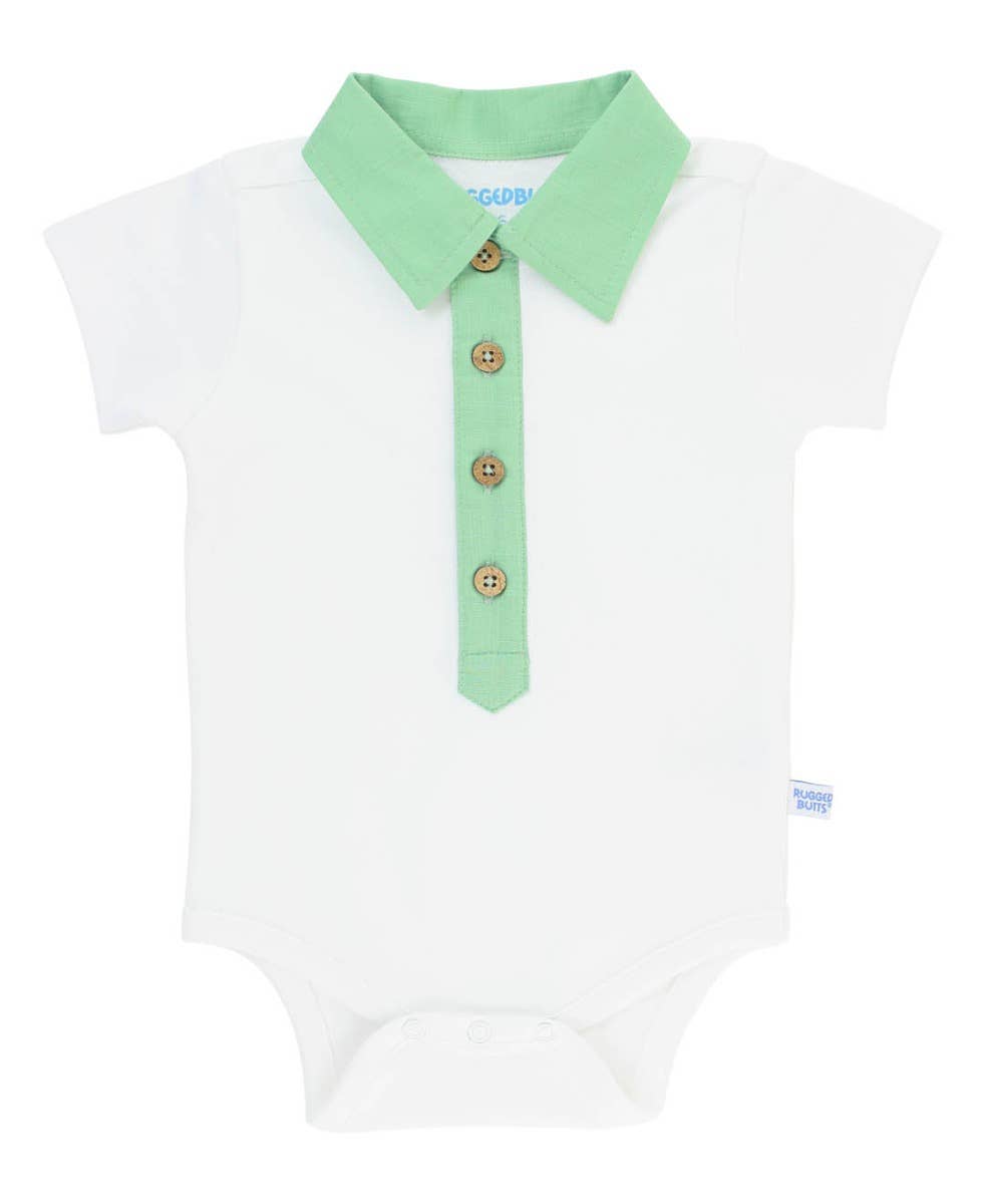 Baby Boys White Short Sleeve Placket Detail Knit Bodysuit - Premium Baby & Toddler Outfits from RuffleButts + RuggedButts - Just $26.95! Shop now at Pat's Monograms