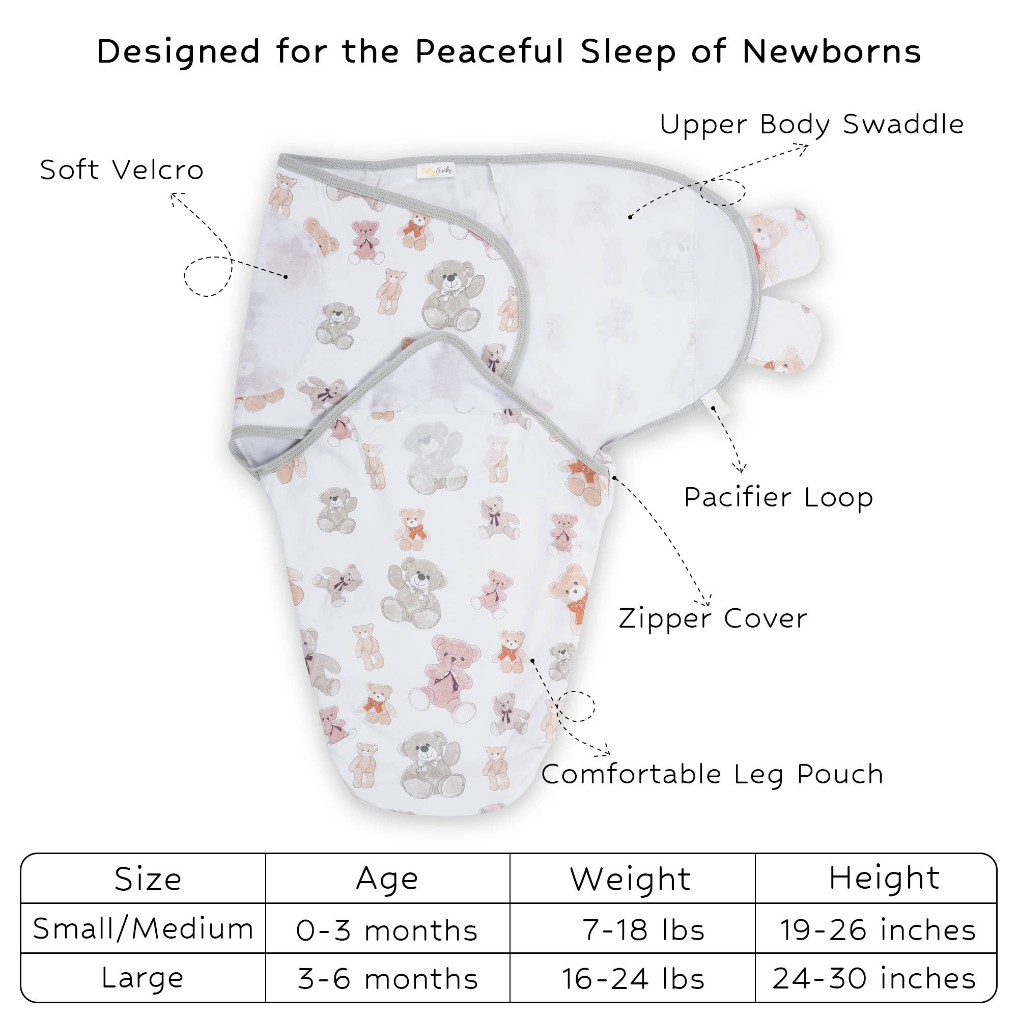 Teddy Bear Baby Sleep Swaddle 100% Organic Cotton - Premium Swaddle from LollyBanks - Just $15.95! Shop now at Pat's Monograms