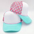 Neon Pink, Aqua & White Checkered Foam Trucker Hat - Premium Hats & Caps from Trendy Transfers - Just $14.95! Shop now at Pat's Monograms