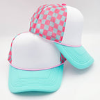 Neon Pink, Aqua & White Checkered Foam Trucker Hat - Premium Hats & Caps from Trendy Transfers - Just $14.95! Shop now at Pat's Monograms