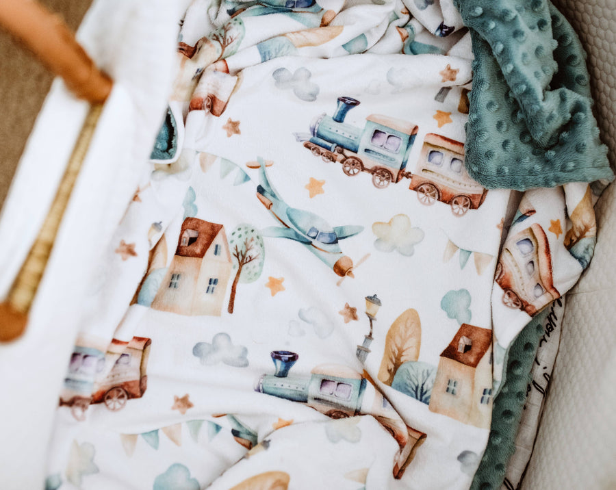 Premium Baby & Toddler Minky Blanket - Planes, Trains, Autom - Premium Swaddle from Honey Lemonade - Just $45! Shop now at Pat's Monograms