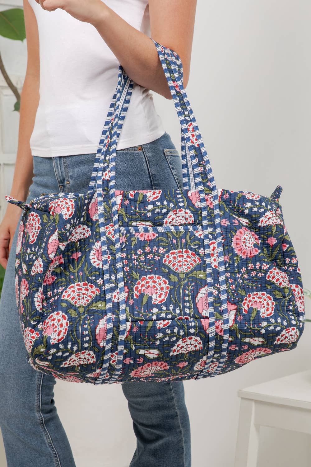 Floral Quilted Cotton Duffle Bag - Evening Garden - Premium duffle bags from LA Soul - Just $42.95! Shop now at Pat's Monograms