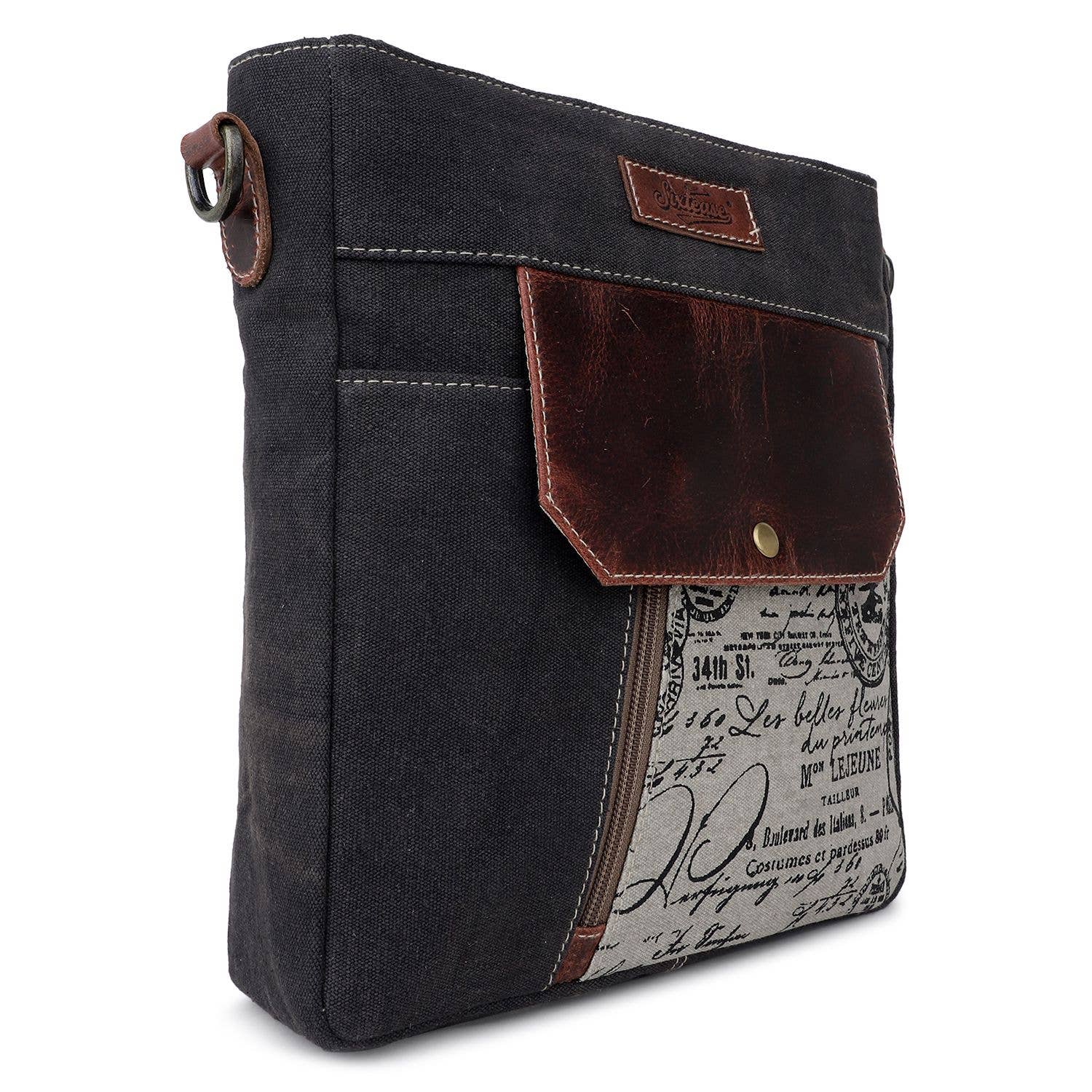 Canvas & Leather Women's Crossbody Bag - Silver/Onyx - Premium crossbody from Sixtease Bags USA - Just $44.95! Shop now at Pat's Monograms