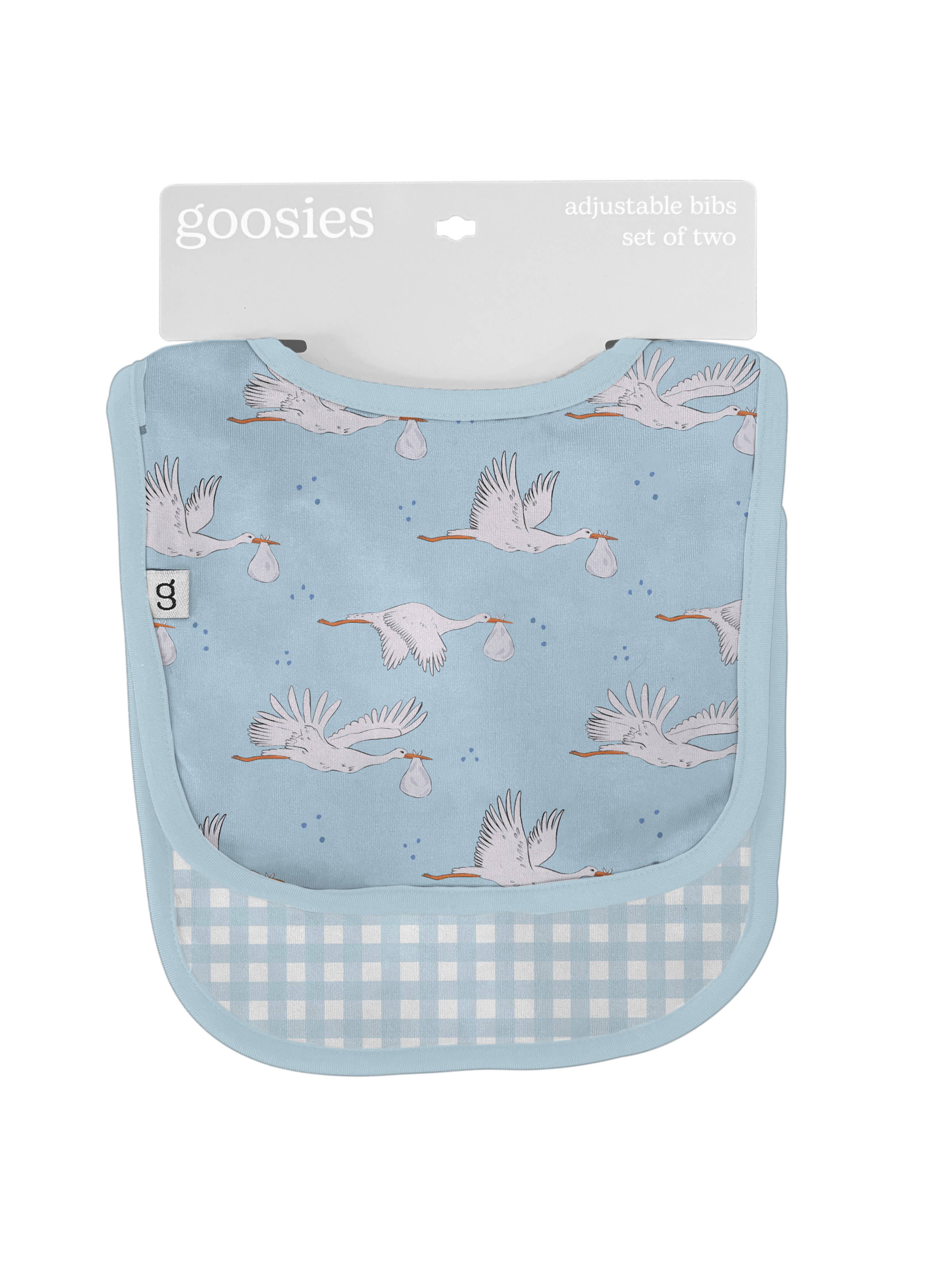 Bib Set - Blue Storks/Gingham - Premium Baby Accessories from Goosies - Just $26.95! Shop now at Pat's Monograms