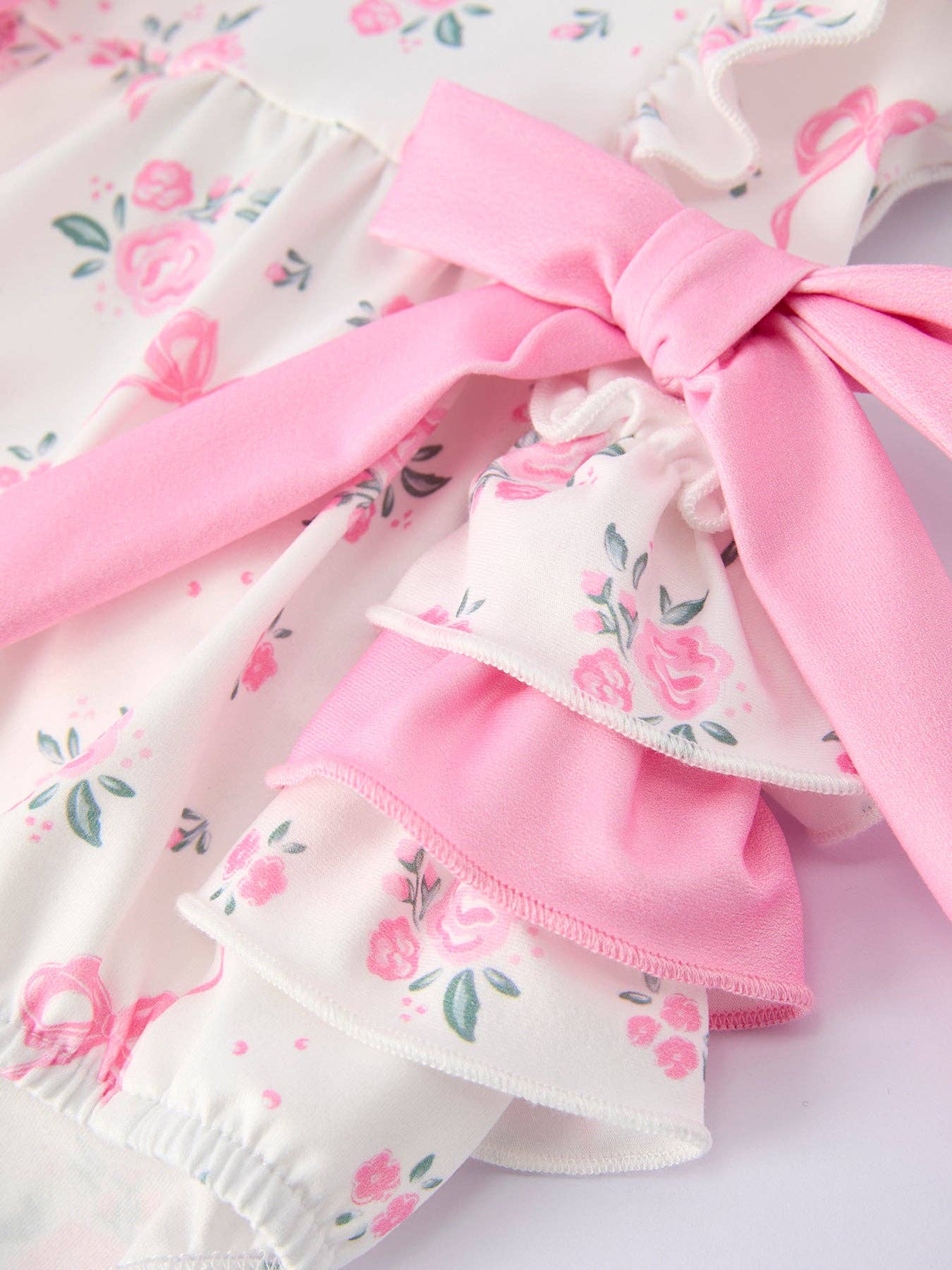 Floral Baby Girls Bow Ruffle Romper - Premium Baby & Toddler Outfits from Rylee Faith Designs - Just $26.95! Shop now at Pat's Monograms