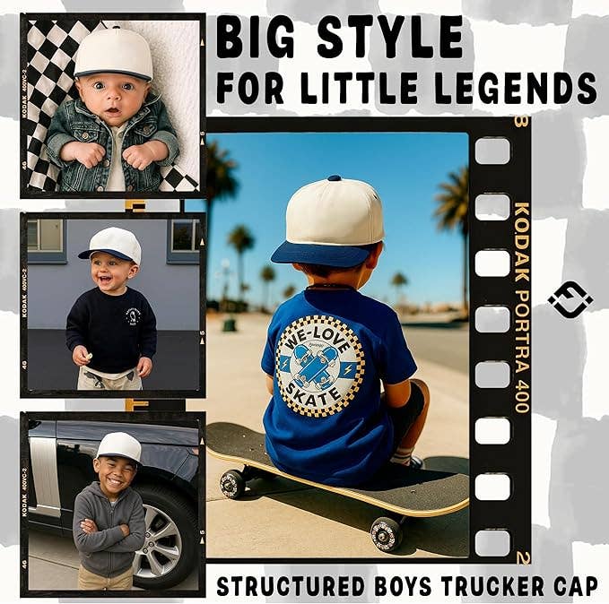 Kids Two Tone Vintage Cap - Navy/Beige - Premium Trucker Cap from Funky Junque - Just $15.95! Shop now at Pat's Monograms