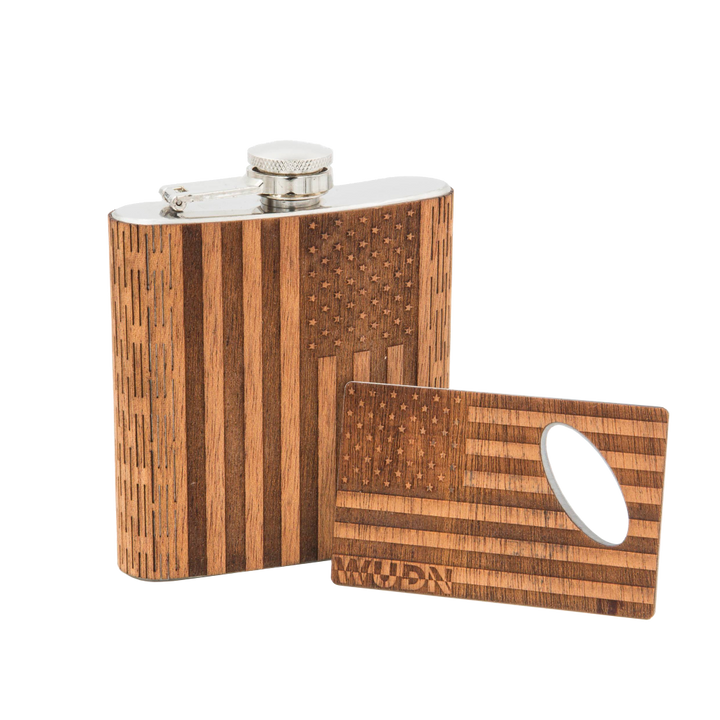 6 oz. Wooden Hip Flask & Matching Credit Card Bottle Opener - Premium Flask from WUDN Handcrafted - Just $35.95! Shop now at Pat's Monograms