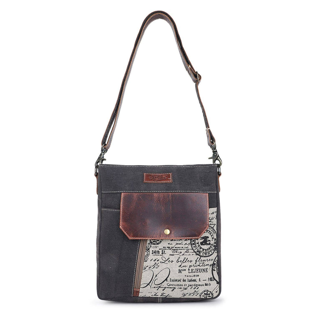 Canvas & Leather Women's Crossbody Bag - Silver/Onyx - Premium crossbody from Sixtease Bags USA - Just $44.95! Shop now at Pat's Monograms