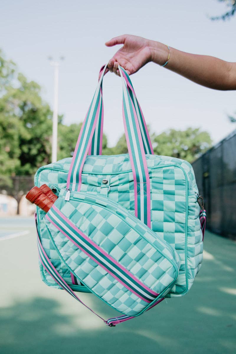Teal Checkerprint Pickleball Duffle Bag - Premium Bags and Totes from Katydid - Just $76.95! Shop now at Pat's Monograms