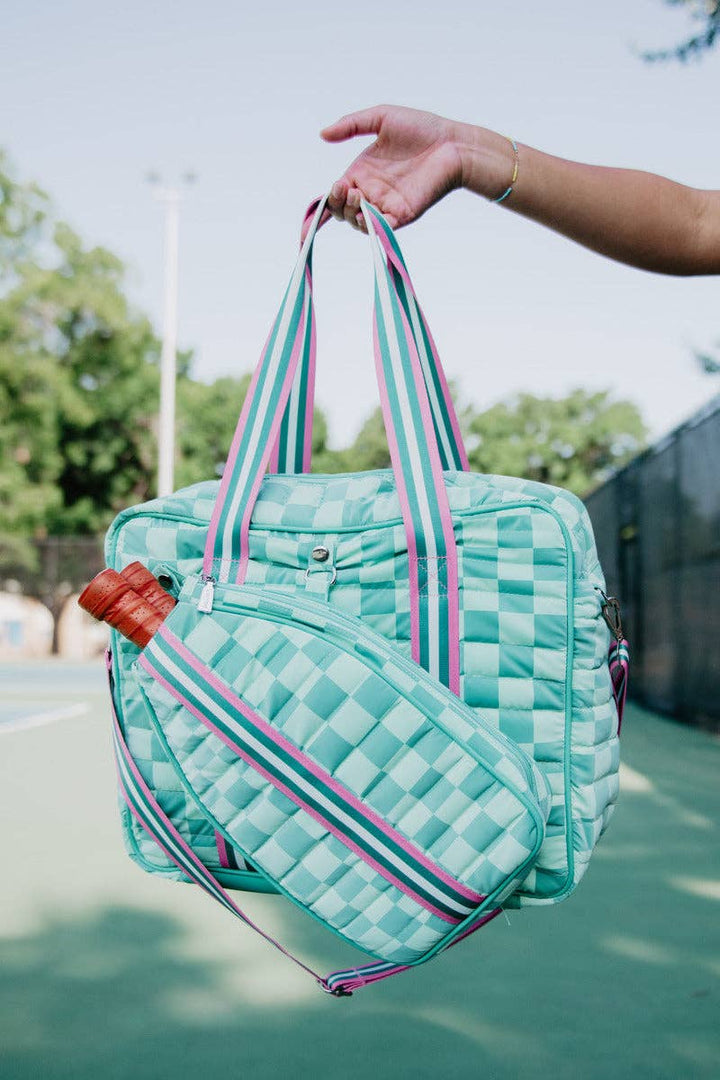 Teal Checkerprint Pickleball Duffle Bag - Premium Bags and Totes from Katydid - Just $76.95! Shop now at Pat's Monograms