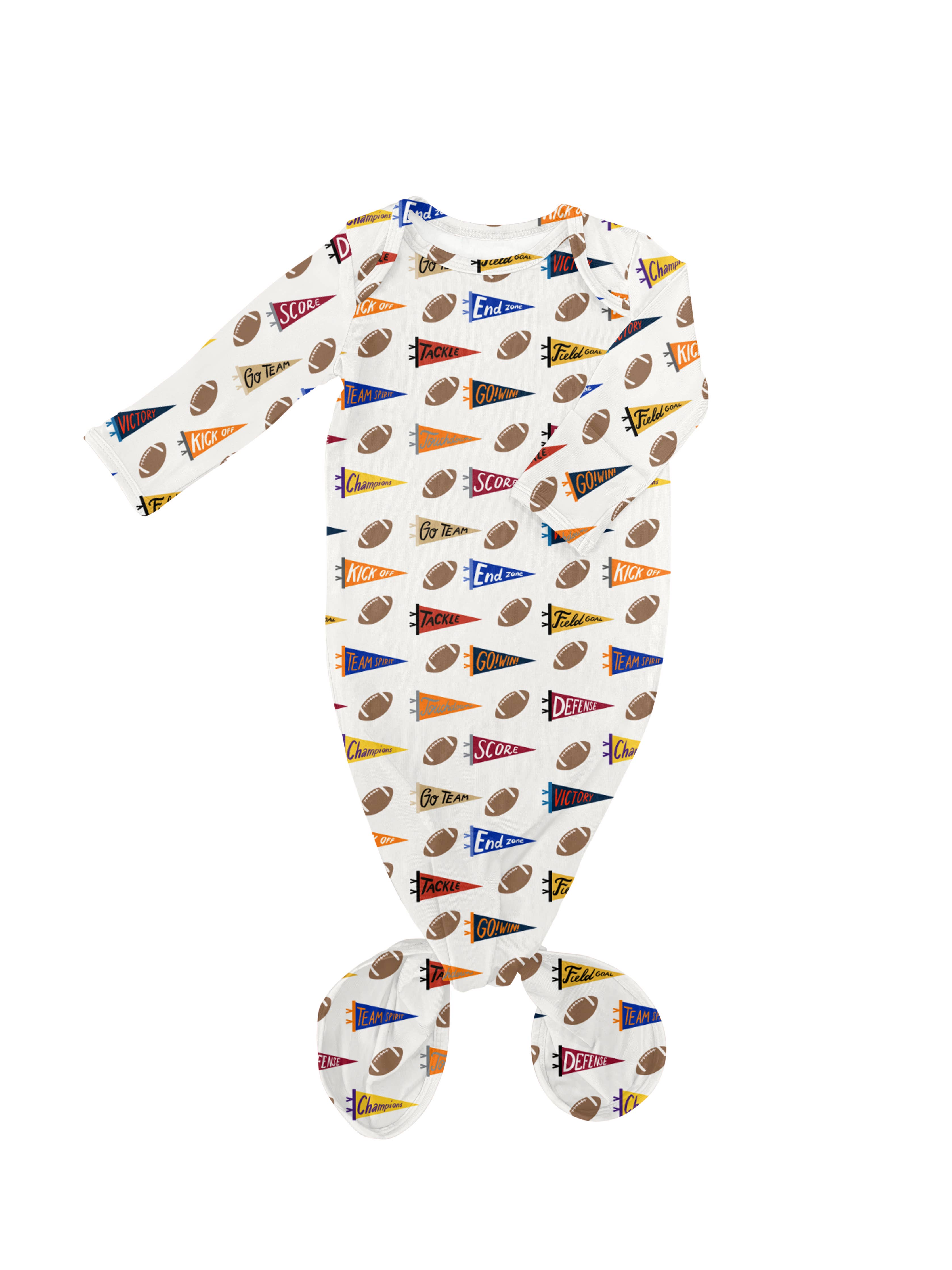 Varsity Football Flags - Knotted Infant Gown - Premium Baby Sleepwear from Goosies - Just $29.95! Shop now at Pat's Monograms