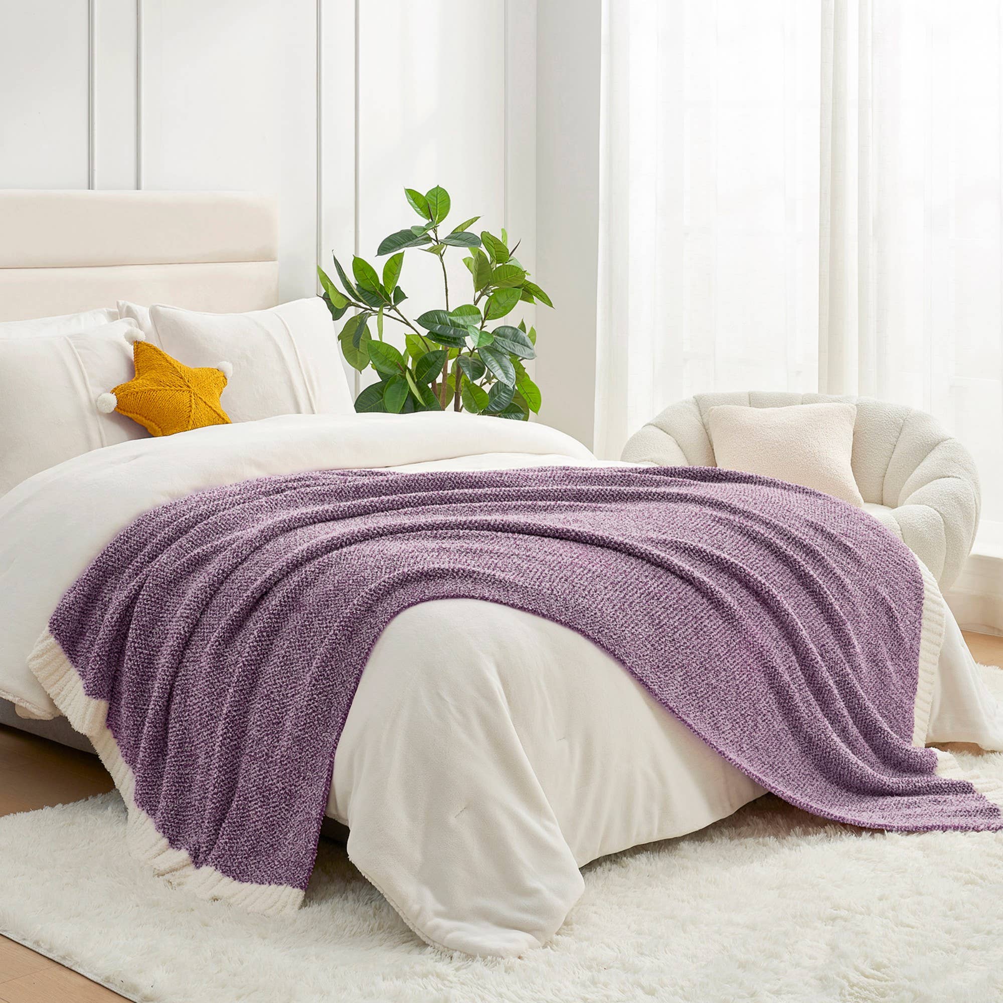 SS Heather Purple Soft Knitted Throw Blanket-Throw/Twin - Premium blankets from DreamValley - Just $42.95! Shop now at Pat's Monograms