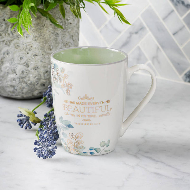 Beautiful in its Time Blue Floral Ceramic Mug - Ecclesiastes - Premium gift item from Christian Art Gifts - Just $9.95! Shop now at Pat's Monograms