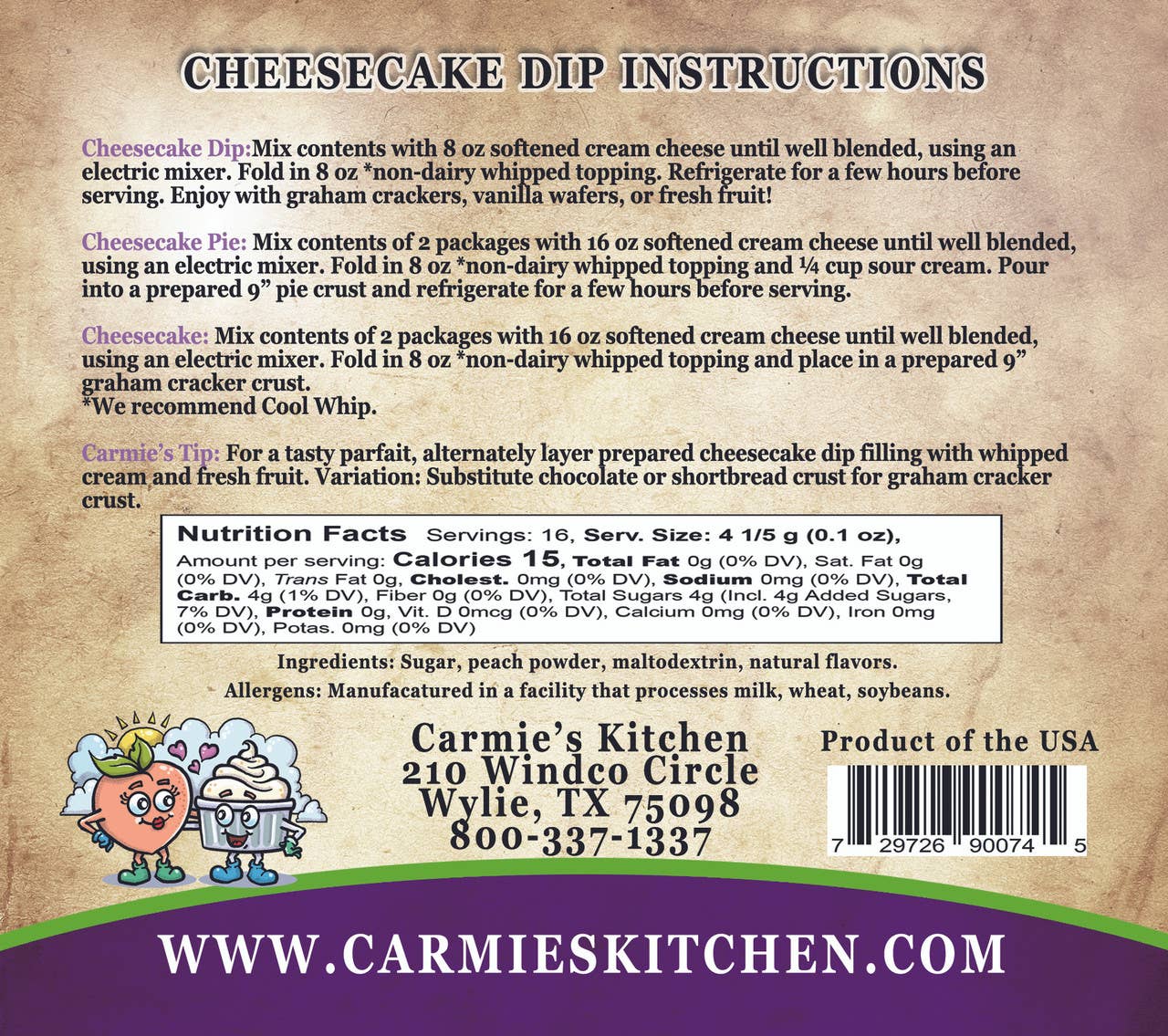 Peaches N' Cream Cheesecake Mix - Premium Gourmet Foods from Carmie's Kitchen - Just $5! Shop now at Pat's Monograms