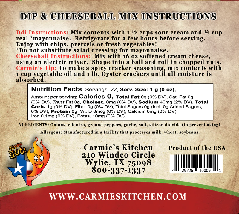 Texas Wildfire Dip Mix - Premium Gourmet Foods from Carmie's Kitchen - Just $5! Shop now at Pat's Monograms