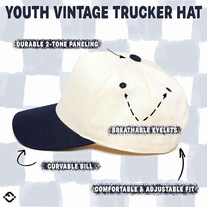 Kids Two Tone Vintage Cap - Navy/Beige - Premium Trucker Cap from Funky Junque - Just $15.95! Shop now at Pat's Monograms