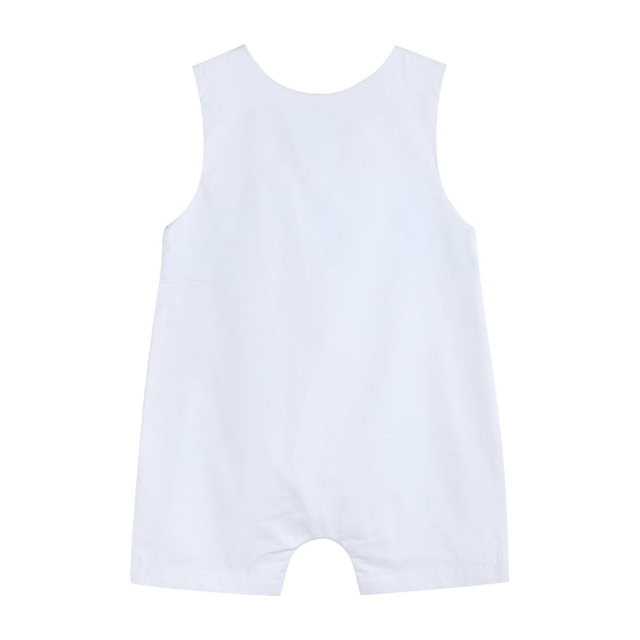 White and Blue Holy Crosses Smocked Overalls - Premium Baby & Toddler Outfits from Lil Cactus - Just $38.95! Shop now at Pat's Monograms