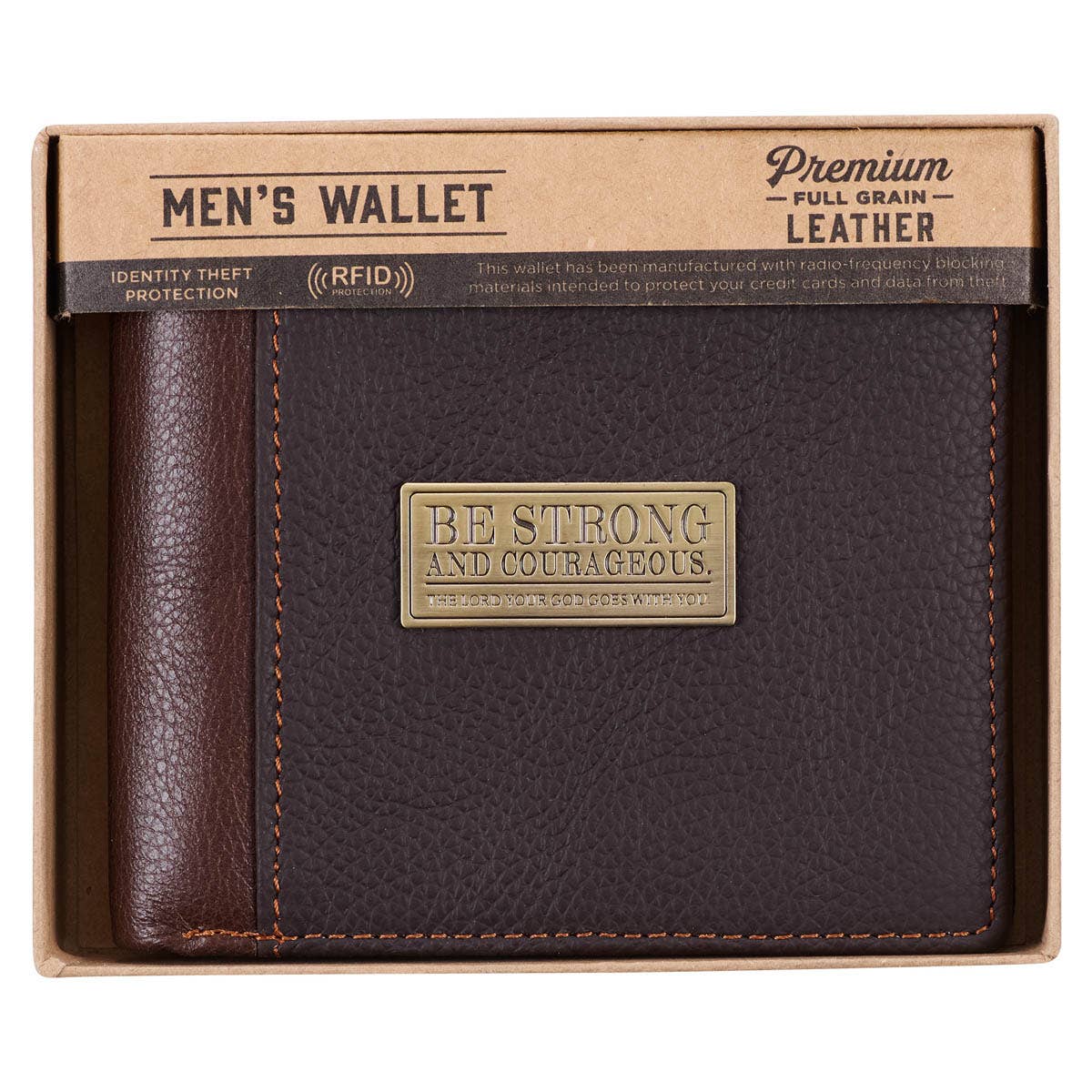 Wallet Leather Brown Be Strong & Courageous Badge - Premium Accessories from Christian Art Gifts - Just $35.95! Shop now at Pat's Monograms