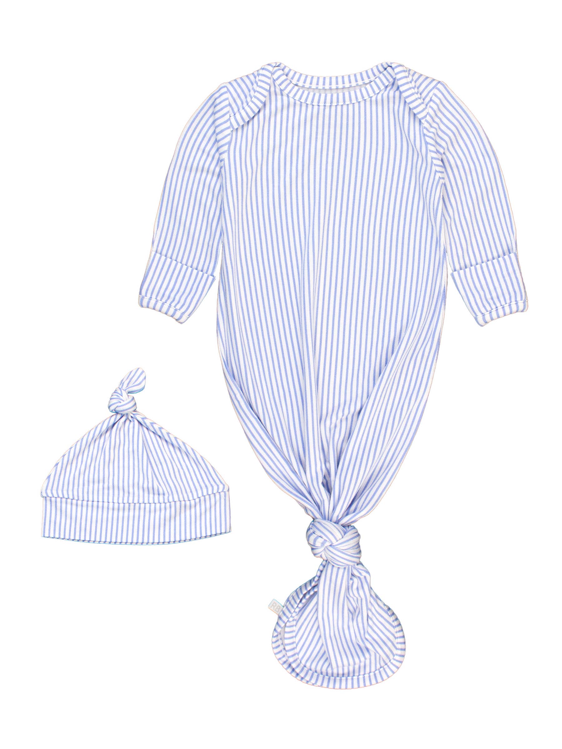 SoftSnooze™ Baby Boys Bamboo Viscose Periwinkle & White Micro Stripe Knotted Sleep Gown & Hat Set - Premium Baby Sleepwear from RuffleButts + RuggedButts - Just $42.95! Shop now at Pat's Monograms