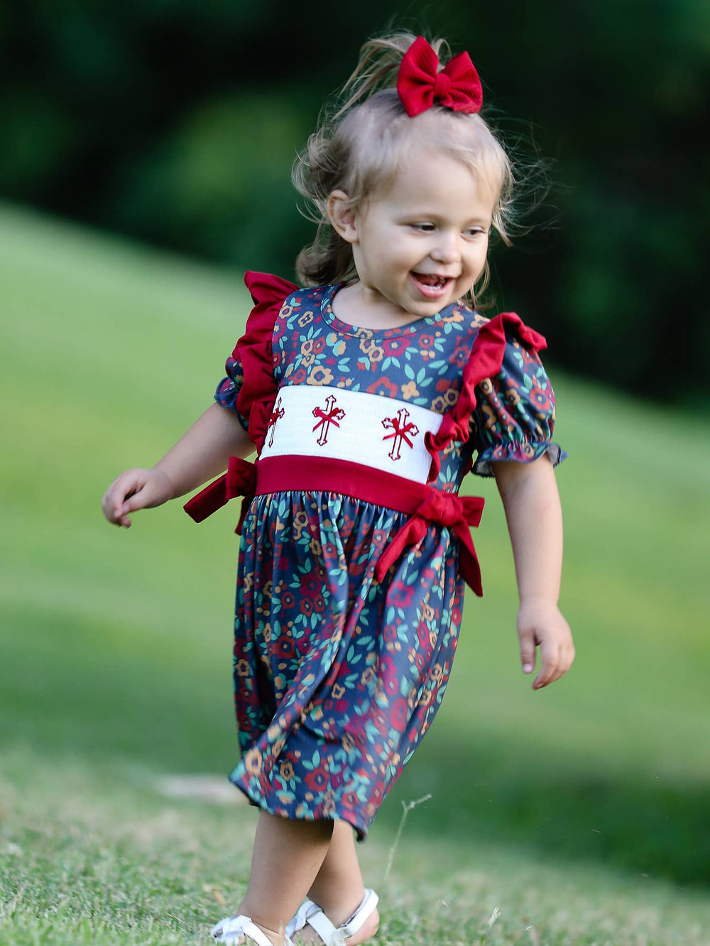 Vintage Floral Smocked Cross Bishop Dress - Premium Baby & Toddler Dresses from Rylee Faith Designs - Just $28.95! Shop now at Pat's Monograms