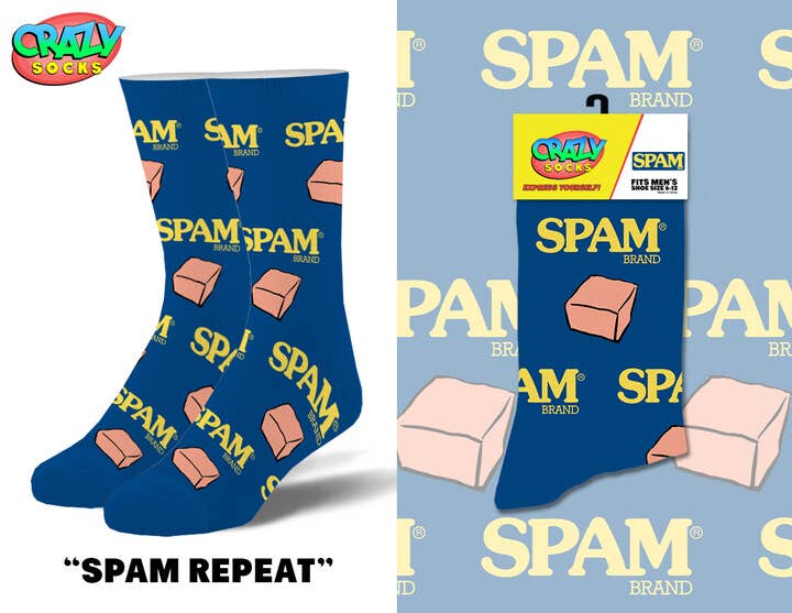 Spam Novelty Crew Socks - Premium socks from Crazy Socks - Just $8! Shop now at Pat's Monograms