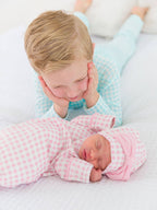 SoftSnooze™ Baby Girls Cotton Modal Pink Gingham Ruffle Knotted Sleep Gown & Bow Hat Set - Premium Baby Sleepwear from RuffleButts + RuggedButts - Just $42.95! Shop now at Pat's Monograms