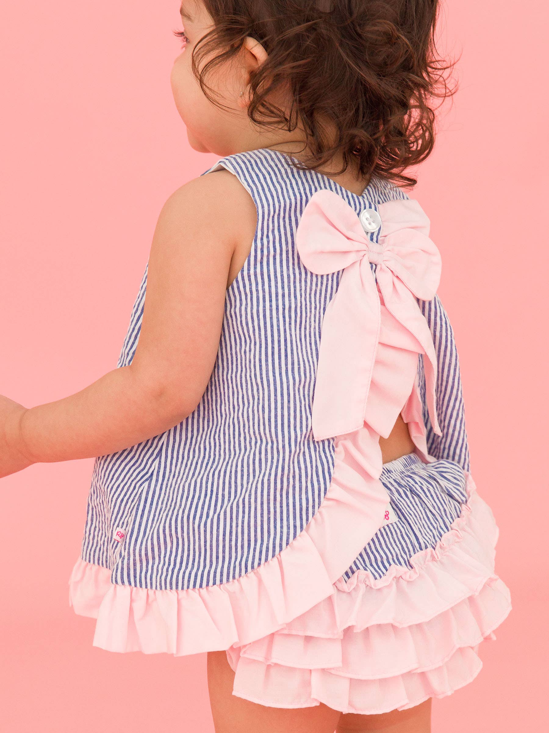 Baby Girls Blue Seersucker Ruffle Swing Top & Bloomer Set - Premium Baby & Toddler Outfits from RuffleButts + RuggedButts - Just $45.95! Shop now at Pat's Monograms