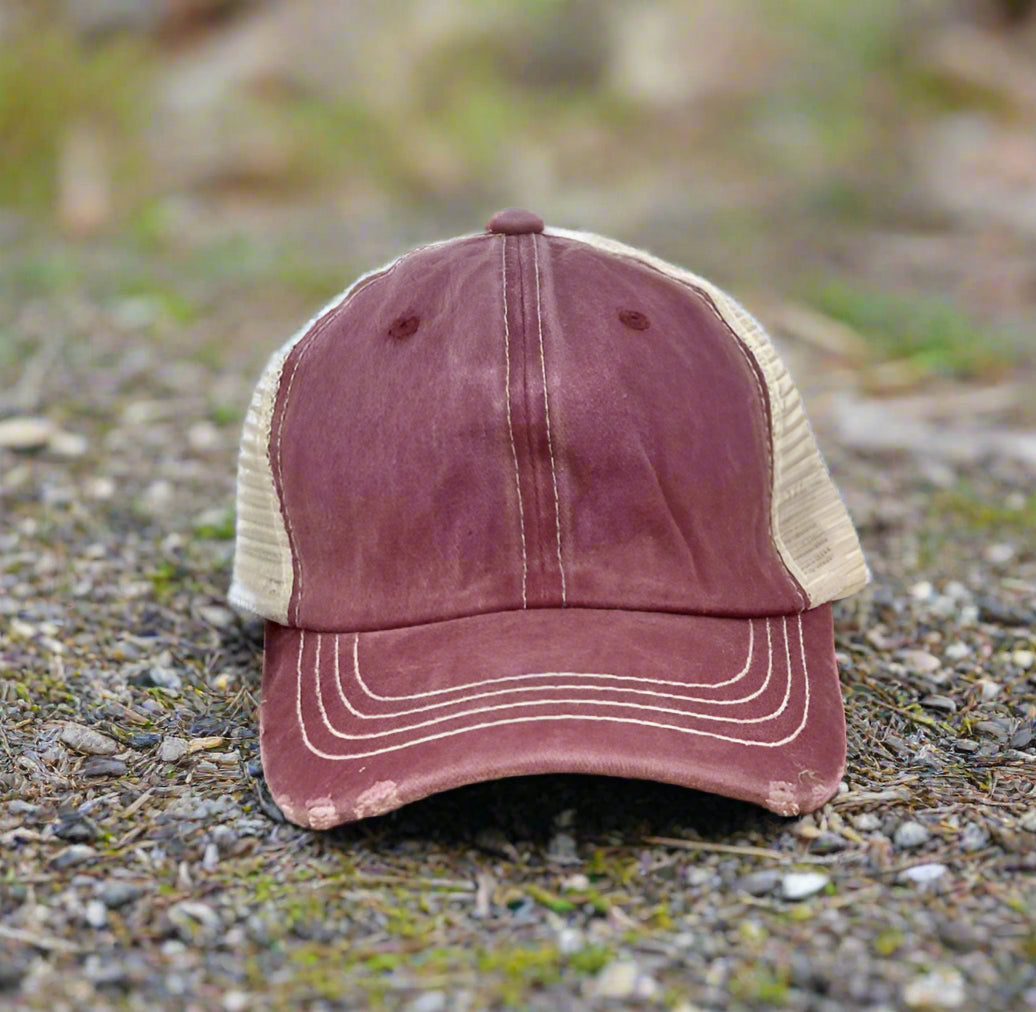GIRLS Distressed Mesh Back Caps - Premium baseball cap from GRACE+EMMA by Southern Grace - Just $8.95! Shop now at Pat's Monograms