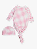 SoftSnooze™ Baby Girls Cotton Modal Pink Gingham Ruffle Knotted Sleep Gown & Bow Hat Set - Premium Baby Sleepwear from RuffleButts + RuggedButts - Just $42.95! Shop now at Pat's Monograms