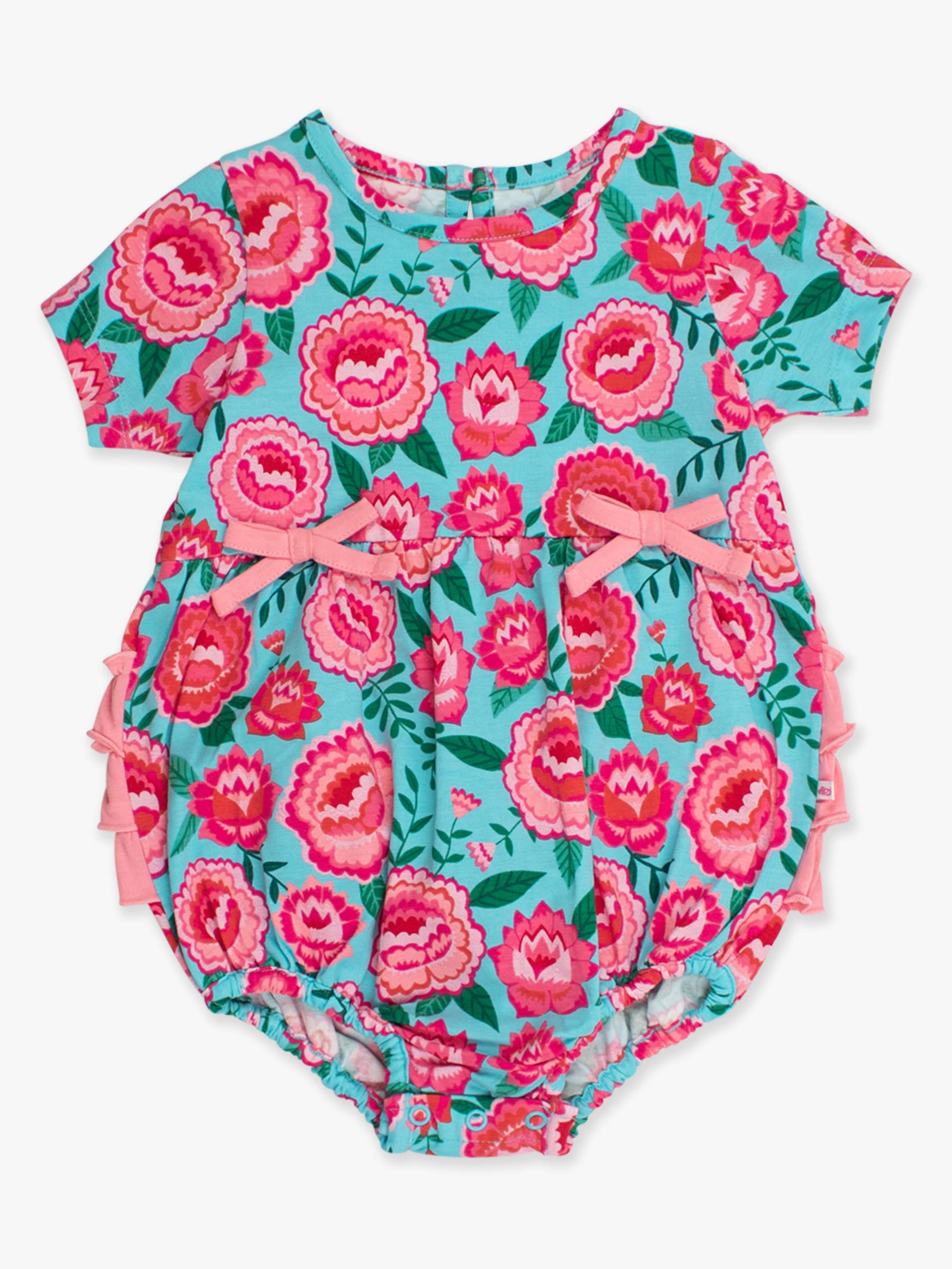 Baby Girls Bright Blossoms Knit Short Sleeve Bow Bubble Romper - Premium Baby & Toddler Outfits from RuffleButts + RuggedButts - Just $42.95! Shop now at Pat's Monograms