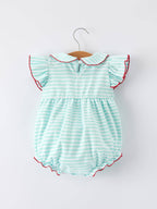 Baseball Bow Applique Lapel Girls Romper-Striped Casual Outfit - Premium Baby & Toddler Outfits from Rylee Faith Designs - Just $24.95! Shop now at Pat's Monograms