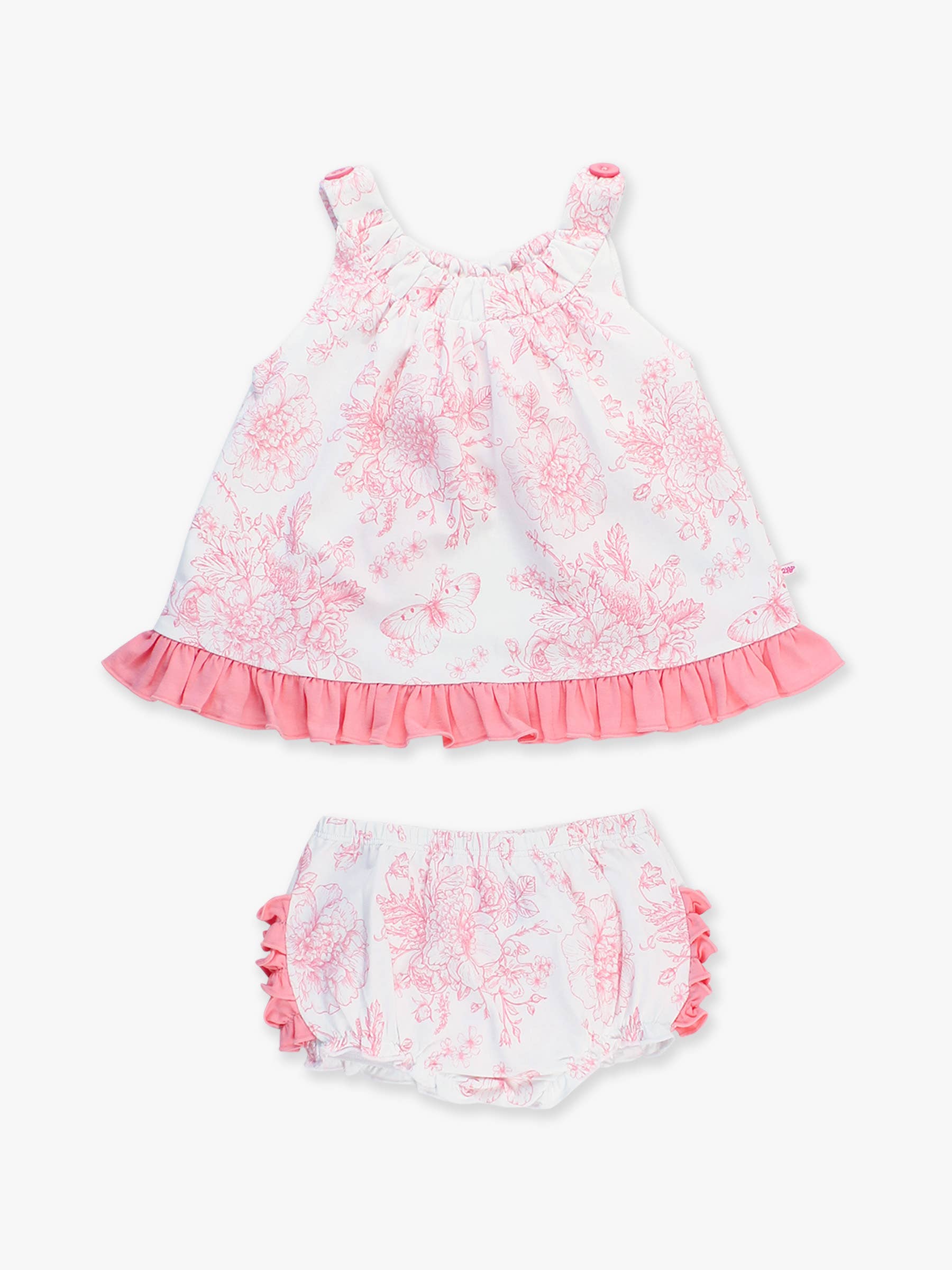 Baby Girls Bubblegum Pink Butterfly Garden Toile Knit Swing Top & Bloomer Set - Premium Baby & Toddler Outfits from RuffleButts + RuggedButts - Just $46.95! Shop now at Pat's Monograms