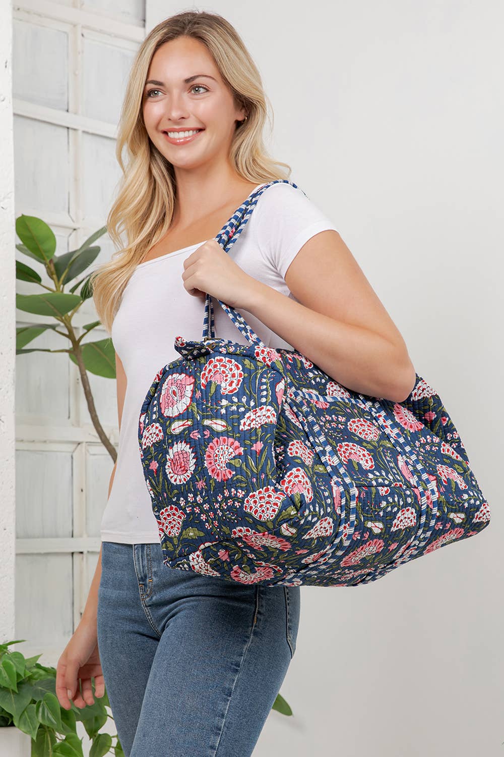 Floral Quilted Cotton Duffle Bag - Evening Garden - Premium duffle bags from LA Soul - Just $42.95! Shop now at Pat's Monograms