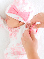 SoftSnooze™ Baby Girls Bamboo Viscose Pink Butterfly Garden Toile Ruffle Knotted Sleep Gown & Bow Hat Set - Premium Baby Sleepwear from RuffleButts + RuggedButts - Just $42.95! Shop now at Pat's Monograms