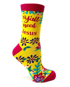 Y'all Need Jesus Women's Crew Socks - Premium Socks from Fabdaz - Just $11.95! Shop now at Pat's Monograms