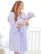 SoftSnooze™ Baby Boys Bamboo Viscose Periwinkle & White Micro Stripe Knotted Sleep Gown & Hat Set - Premium Baby Sleepwear from RuffleButts + RuggedButts - Just $42.95! Shop now at Pat's Monograms