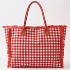 Gingham Check Frayed Trim Tote Bag - Premium tote bag from Hana - Just $22.95! Shop now at Pat's Monograms