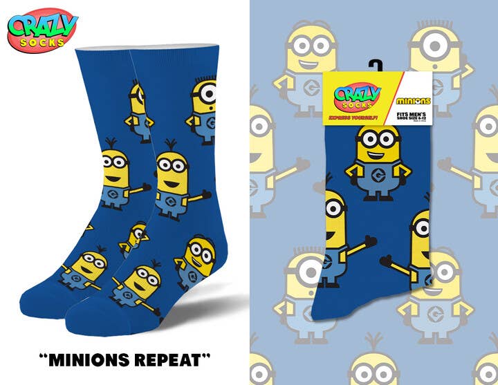 Minions Novelty Crew Socks - Premium socks from Crazy Socks - Just $8! Shop now at Pat's Monograms