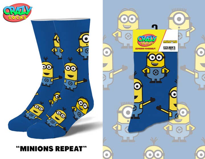 Minions Novelty Crew Socks - Premium socks from Crazy Socks - Just $7! Shop now at Pat's Monograms