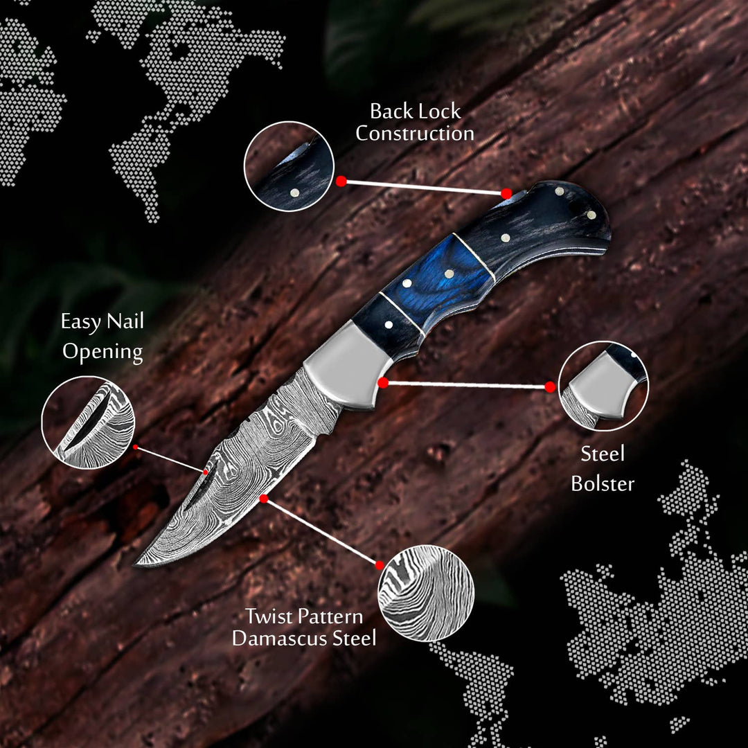 6.5" Handmade damascus folding knife, Pocket Knife - Premium  from FH KNIVES - Just $34.95! Shop now at Pat's Monograms