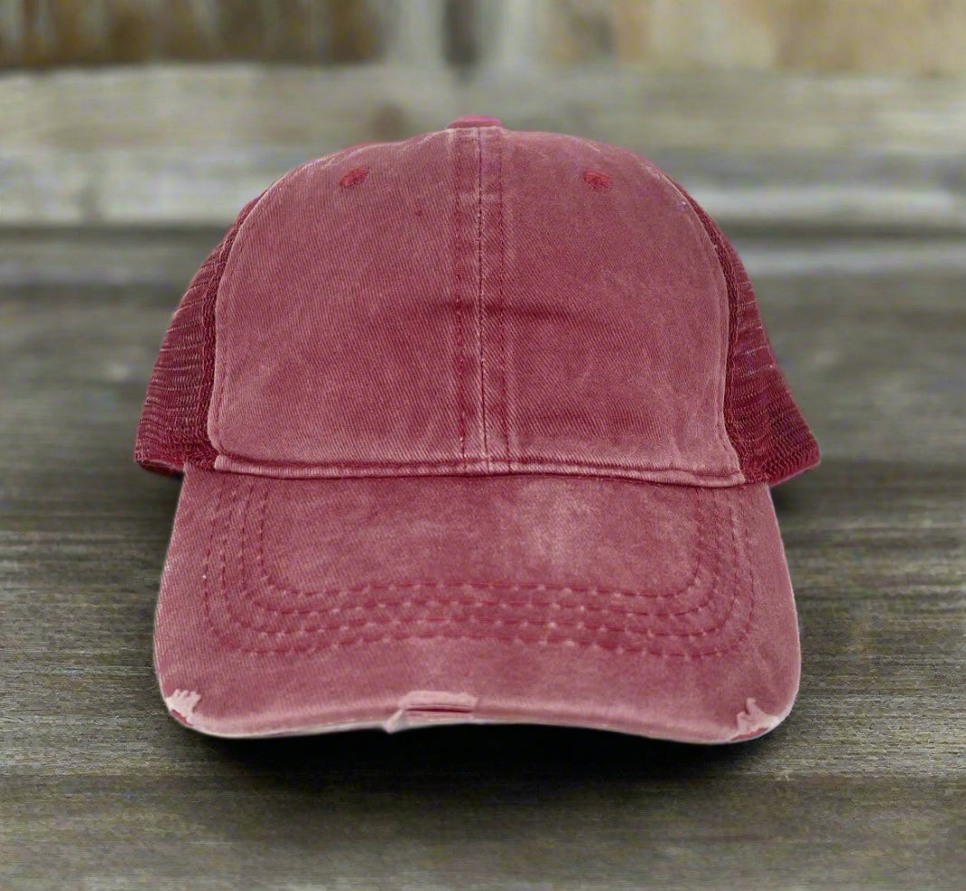 GIRLS Distressed Mesh Back Caps - Premium baseball cap from GRACE+EMMA by Southern Grace - Just $8.95! Shop now at Pat's Monograms