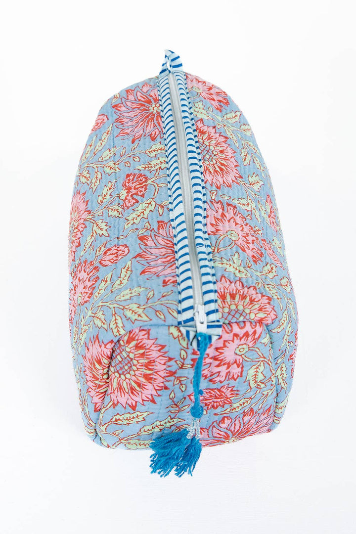 Light Blue w/  Floral print Quilted Cotton Toiletry Bag Set - Premium toiletry bags from LA Soul - Just $42.95! Shop now at Pat's Monograms