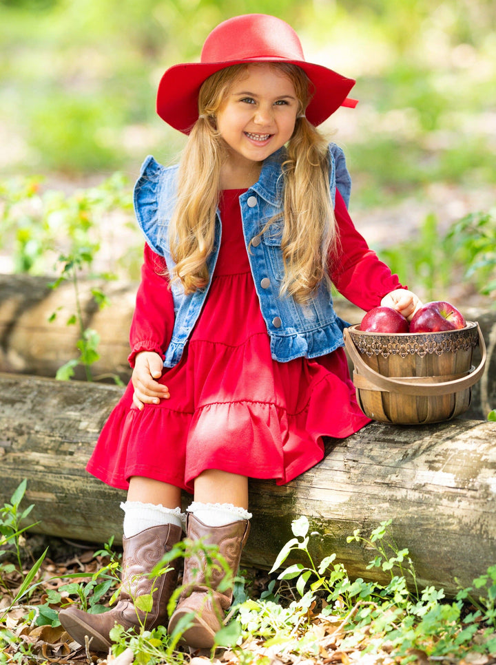 Always In Style Denim Vest & Red Dress Set - Premium Youth Apparel from Mia Belle Girls - Just $29.95! Shop now at Pat's Monograms