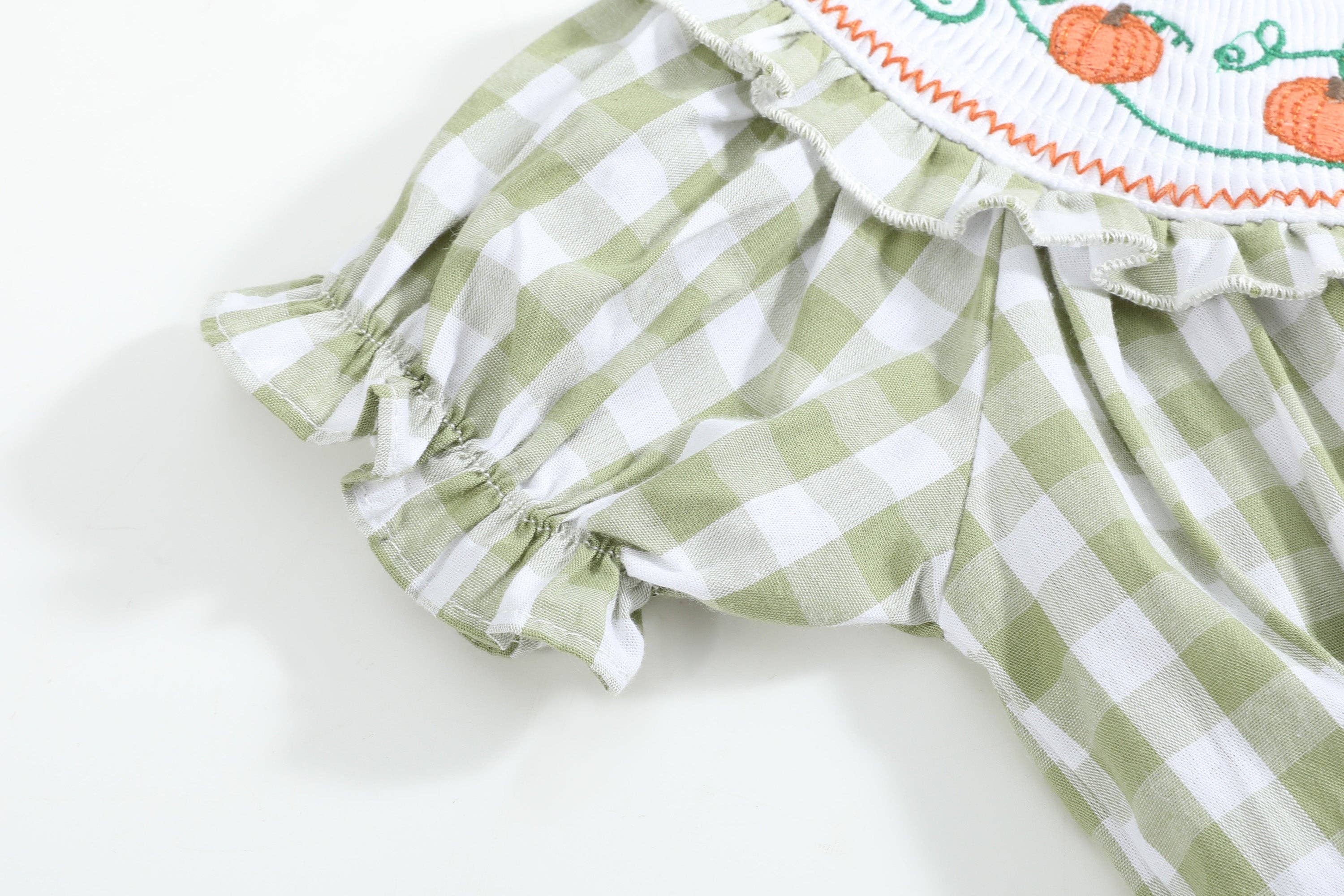 Sage Green Gingham Pumpkin Smocked Romper - Premium  from Lil Cactus - Just $36! Shop now at Pat's Monograms